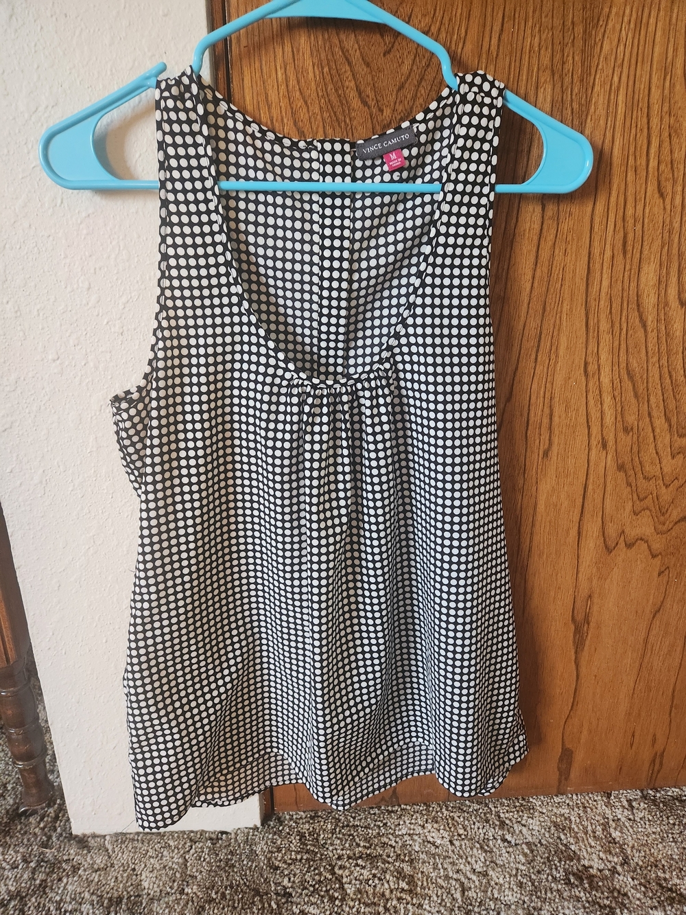 Vince Camuto Black and White Polka Dot Sleeveless Scoop Neck Blouse